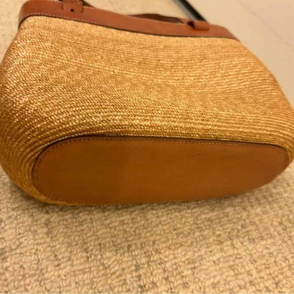 Vintage Dooney & Bourke Brown Leather and Tan woven raffia Women's Bag tote - Picture 6 of 15